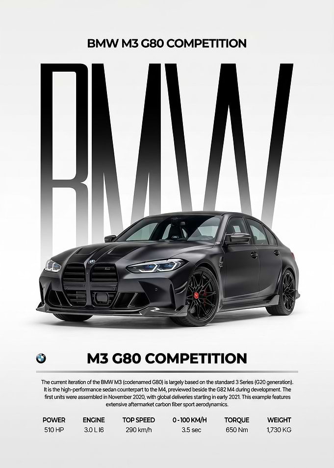 sleek black BMW M3 G80 Competition Car