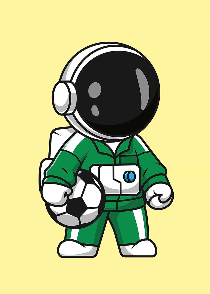 Astronaut holding a soccer ball