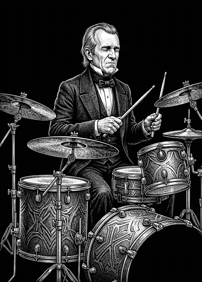 James K. Polk in Suit Playing Drums