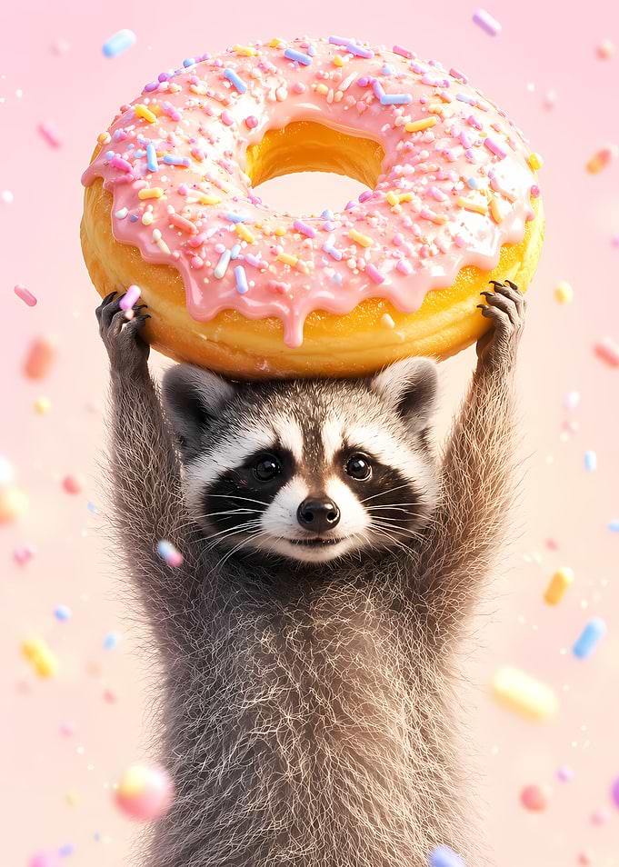Raccoon Holding a Donut