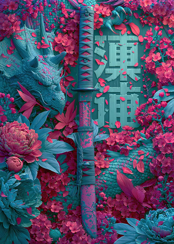 Dragon Katana and Cherry Blossoms
