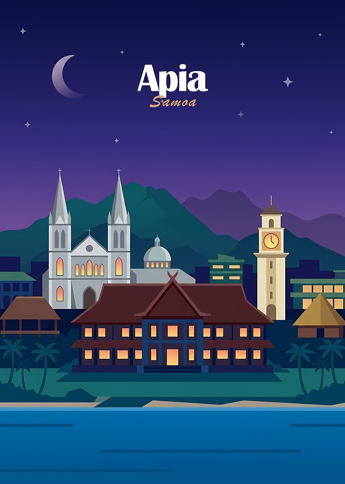 Apia Samoa Cityscape at Night