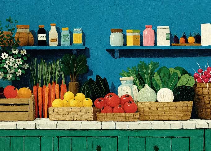 Vibrant Market Stall with Fresh Produce
