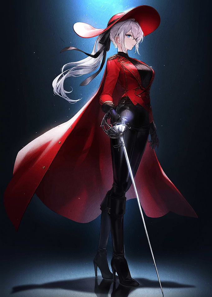 Anime Woman in Red Musketeer Outfit