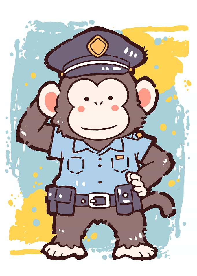 Cute Monkey Police Officer Illustration