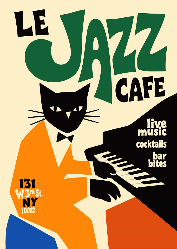 Le Jazz Cafe Cat Playing Piano Poster