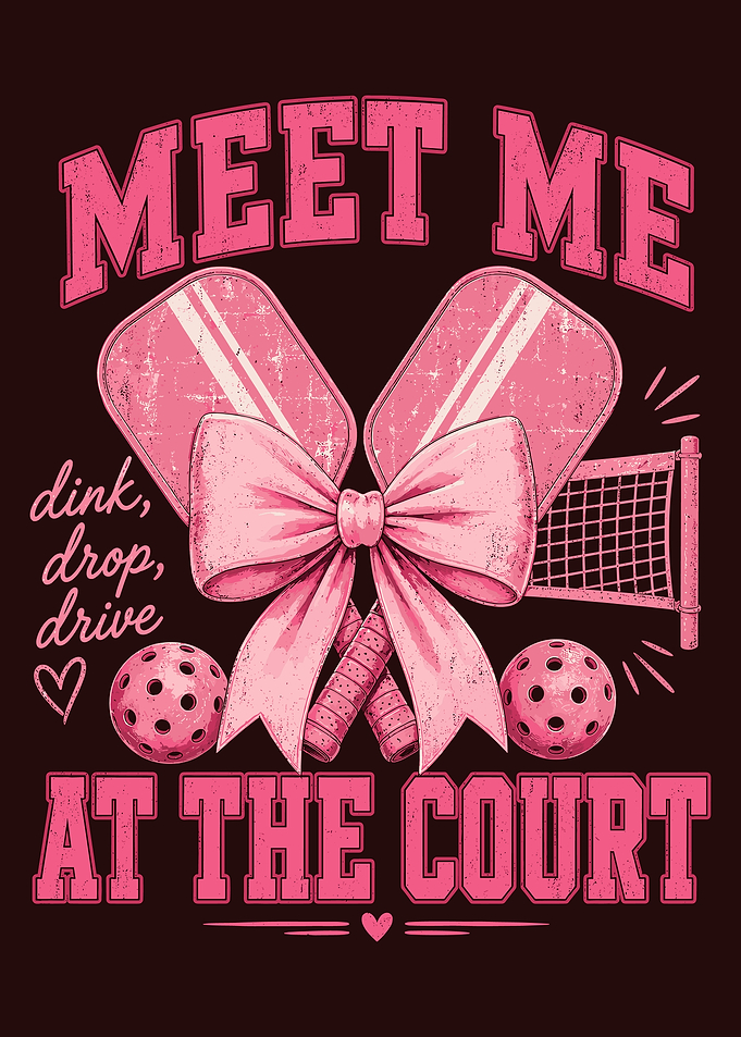 Meet Me at the Court Pickleball Poster, Pink Sports Paddle Wall Art, Feminine Game Day Print