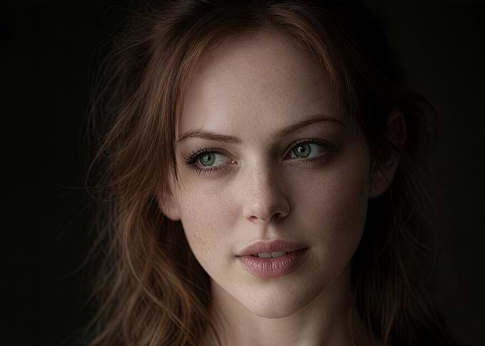 Close-up of a woman with green eyes