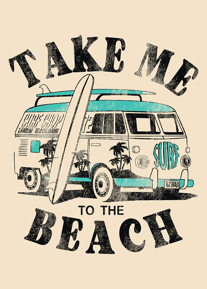 Take Me to the Beach – Vintage Surf Van Retro Coastal Travel Poster