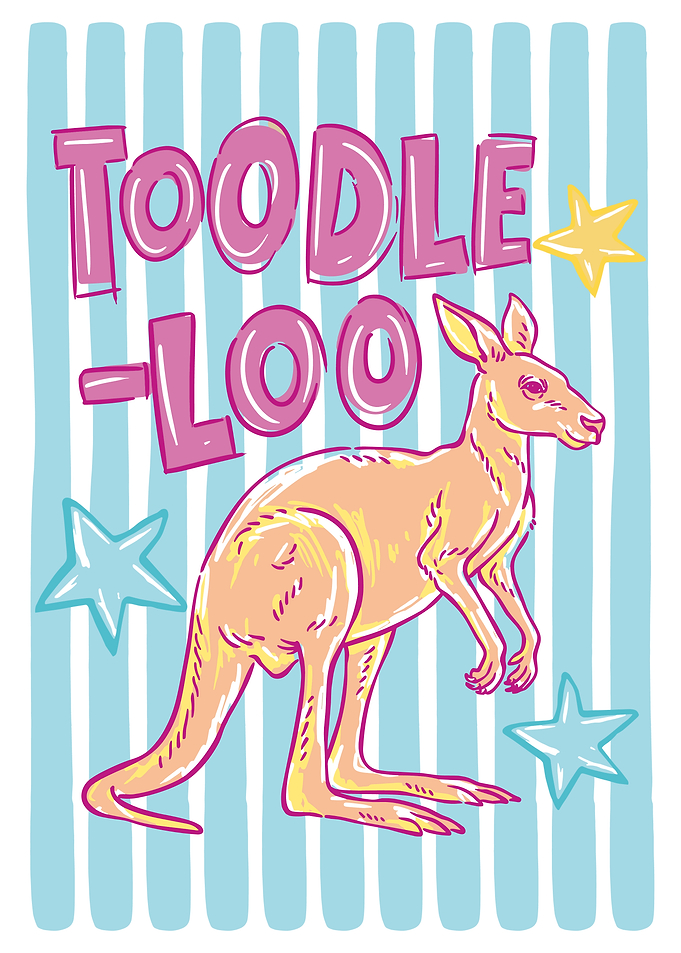 Toodle Loo Kangaroo Poster, Cute Whimsical Nursery Wall Art, Playful Kids Room Print