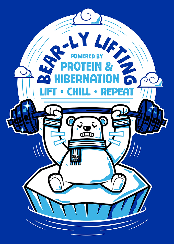 Bear-Ly Lifting Poster, Funny Polar Bear Gym Art, Protein Workout Wall Print