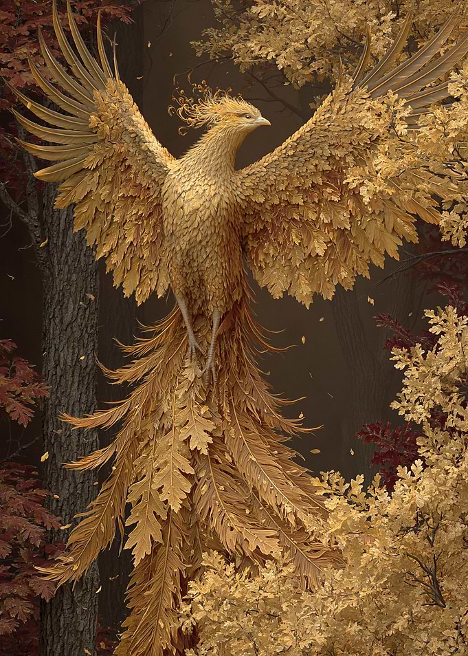 Golden Phoenix in Autumn Forest