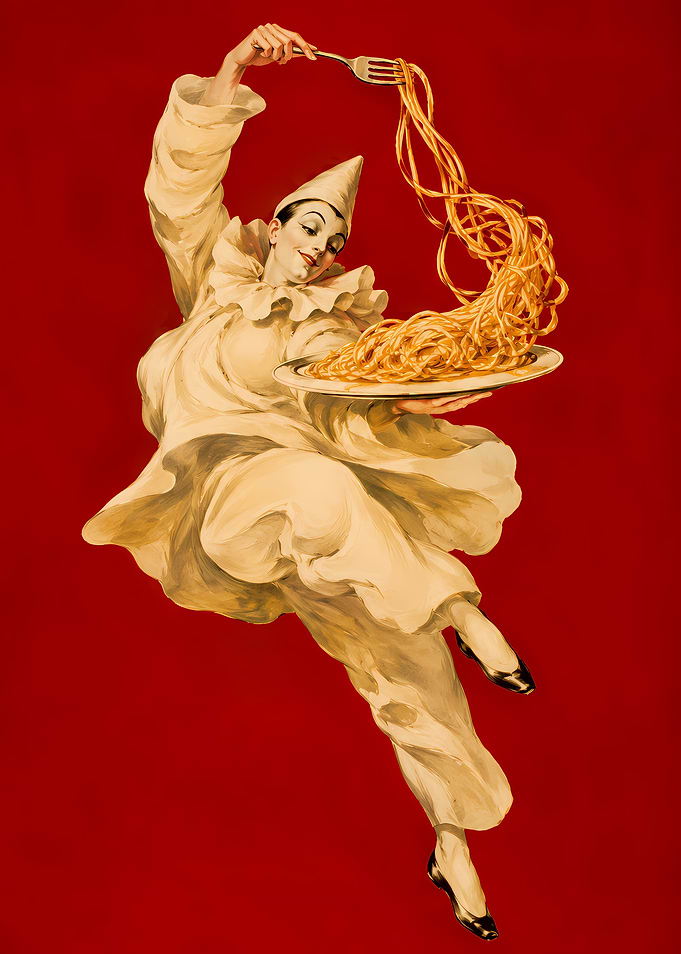 Pierrot Serving Spaghetti
