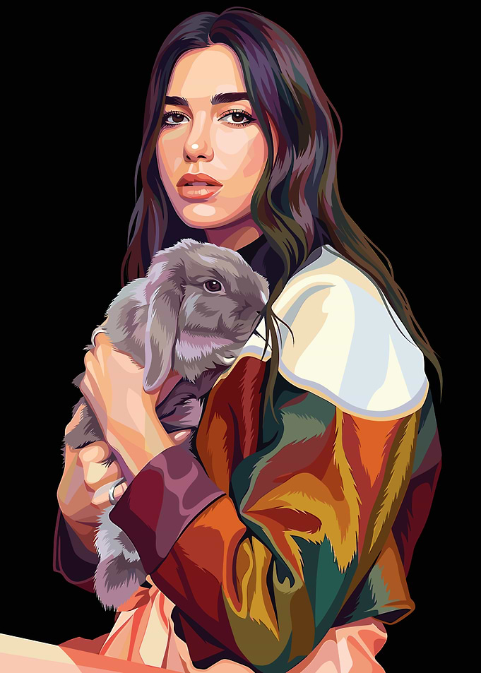 Dua Lipa holding a rabbit