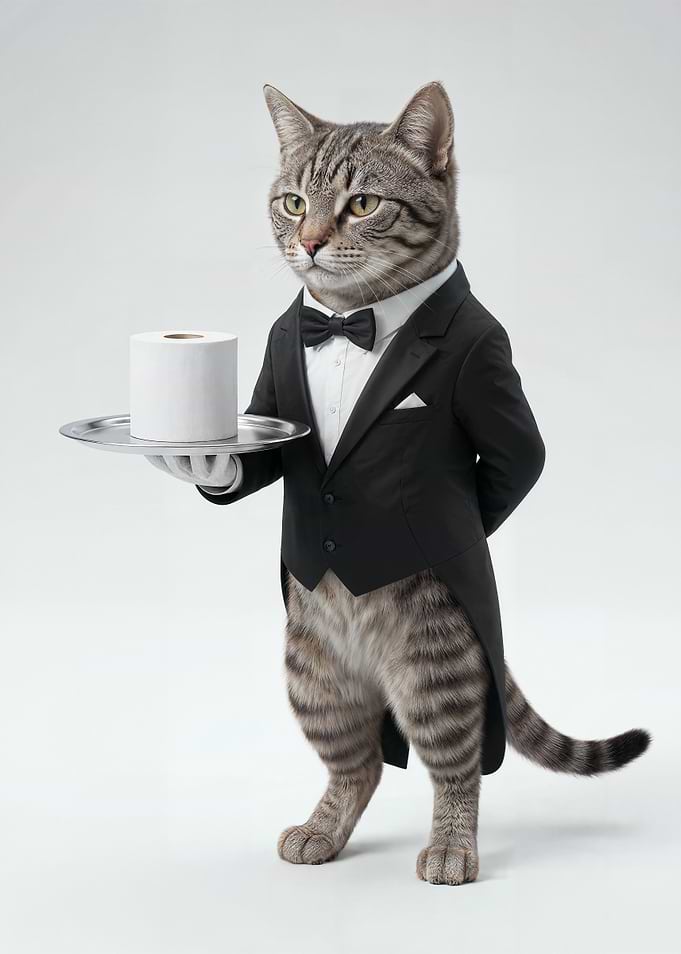 Cat Butler Serving Toilet Paper