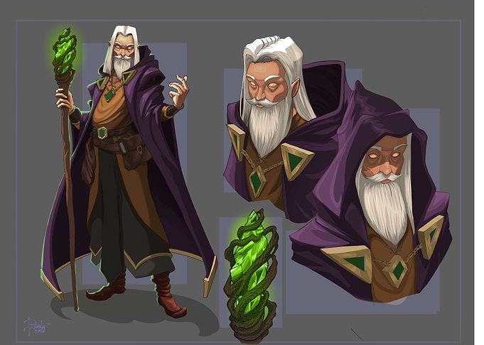 Fantasy Wizard with Staff and Crystal