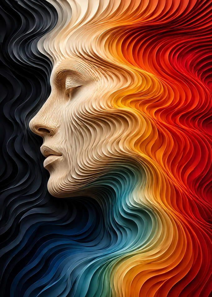 Abstract Face with Colorful Waves