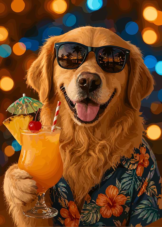 Golden Retriever with Cocktail