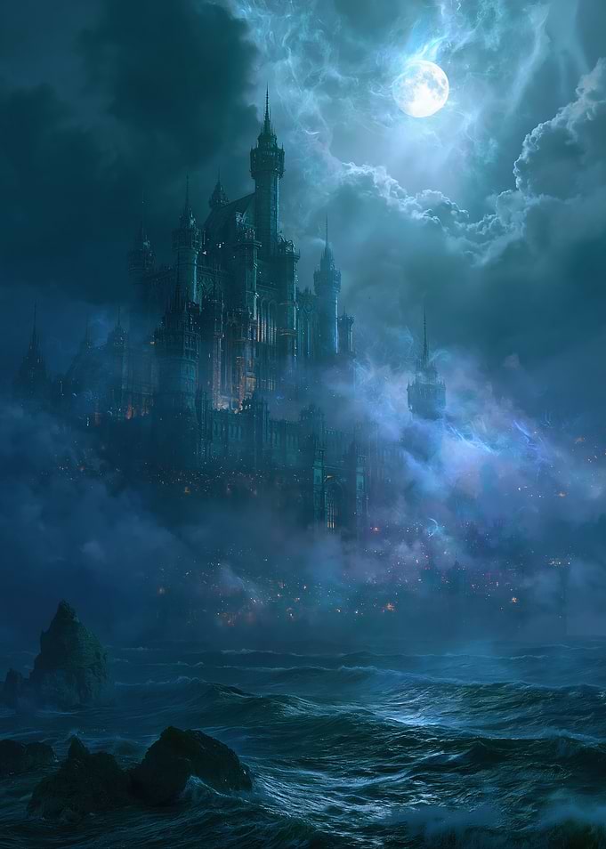 Mystical Castle Under a Full Moon