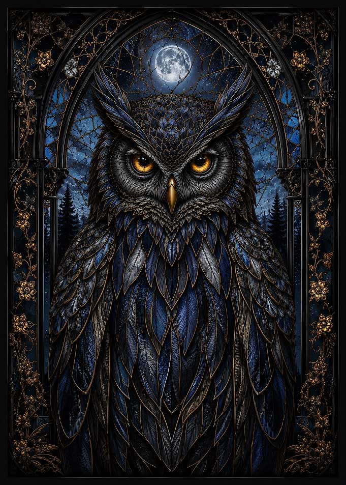 Stained Glass Owl Wall Poster