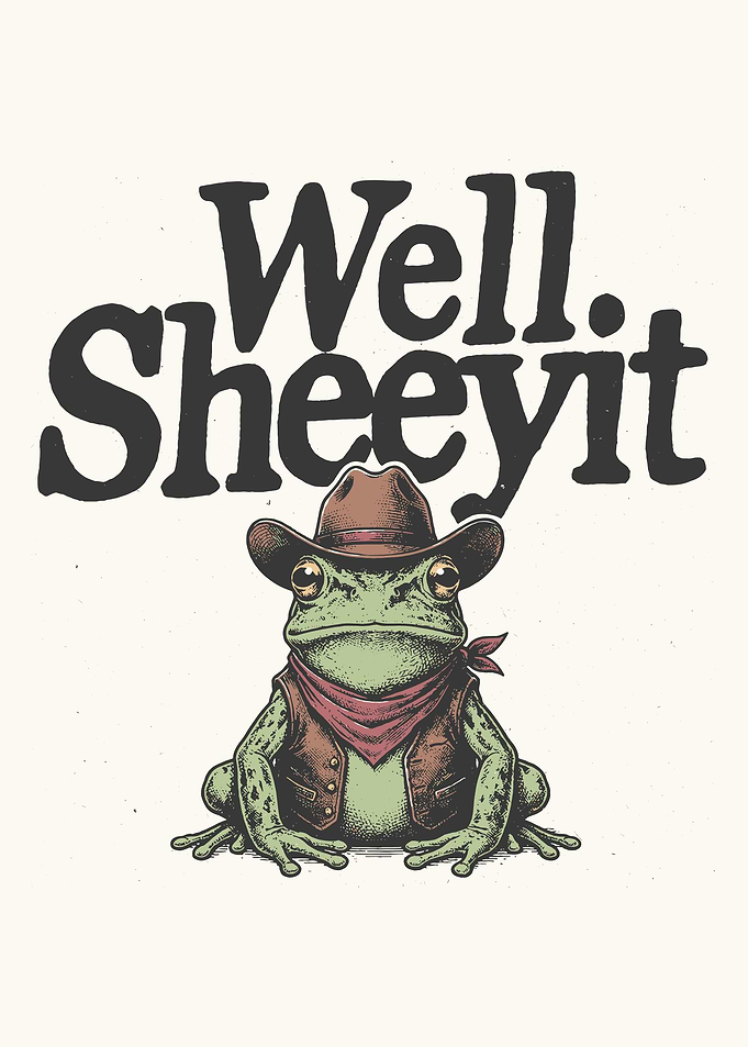 Cowboy Frog Poster, Vintage Funny Western Wall Art, Quirky Retro Frog Print