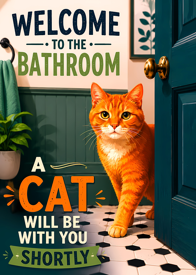 Cat Welcomes You to the Bathroom