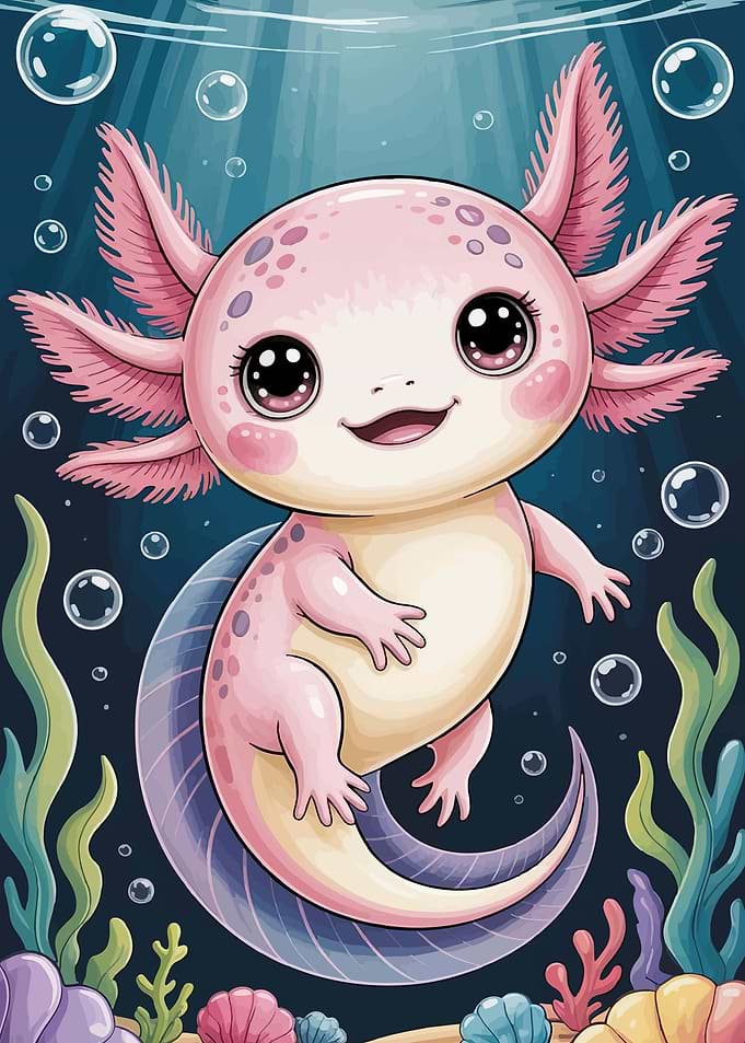 Cute Axolotl Underwater Scene