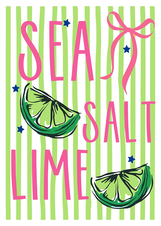 Sea Salt Lime Poster, Retro Summer Citrus Wall Art, Playful Kitchen Decor Print