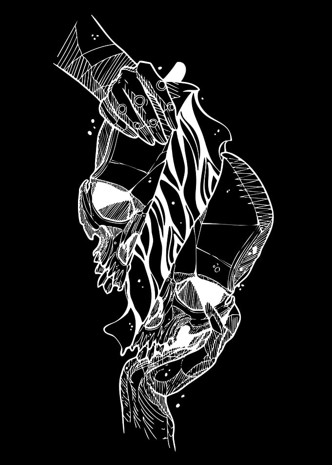 Grasping Skull with Abstract Elements