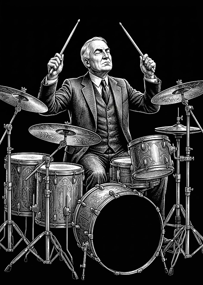Warren G. Harding Playing Drums in Suit