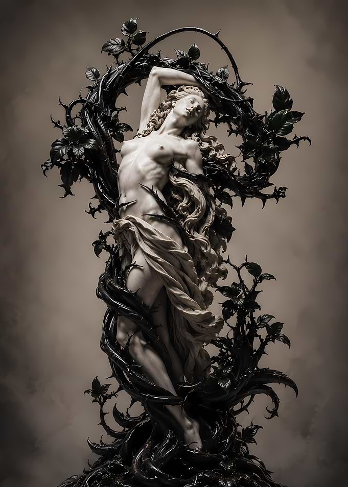 Marble Sculpture of Woman Entwined in Thorns