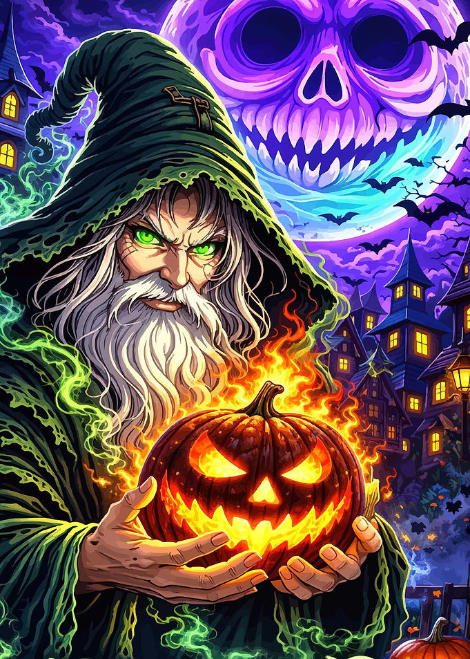 Halloween Wizard with Jack-o'-lantern