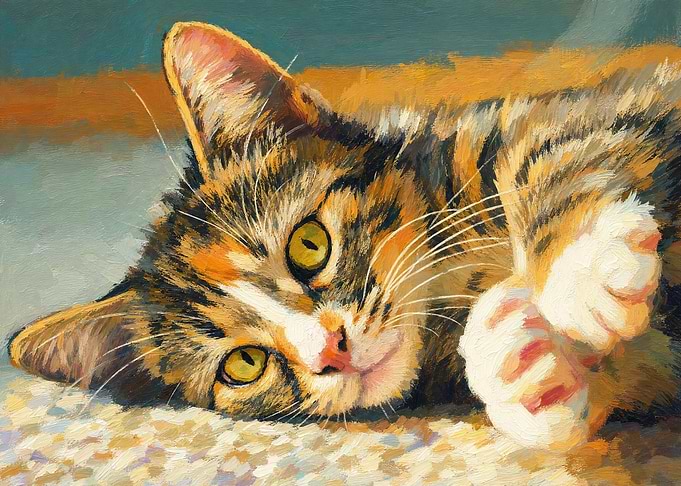 Close-up painting of a calico cat