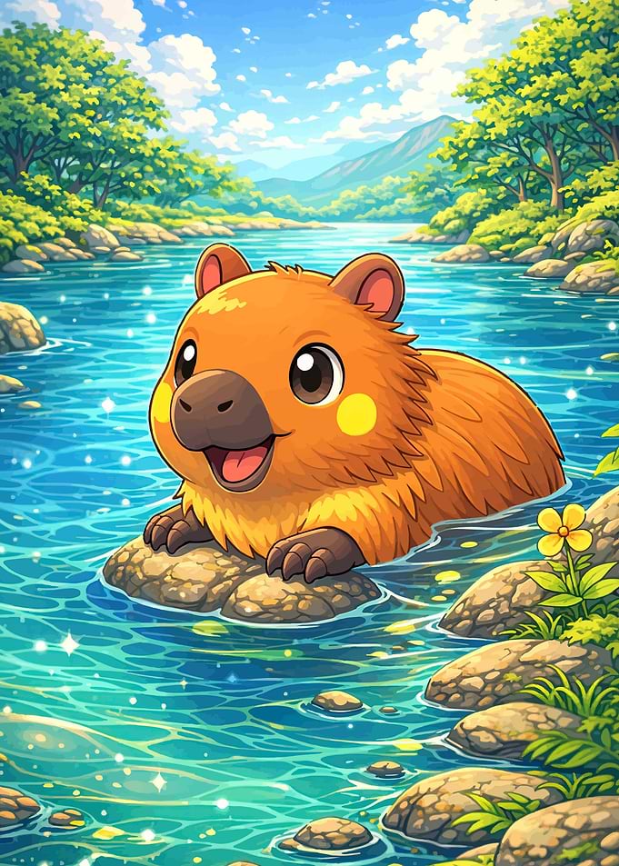 Cute Capybara in a River