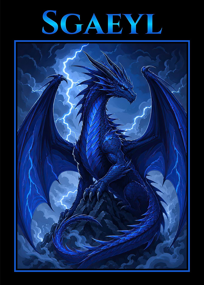 Blue Dragon in Lightning Storm