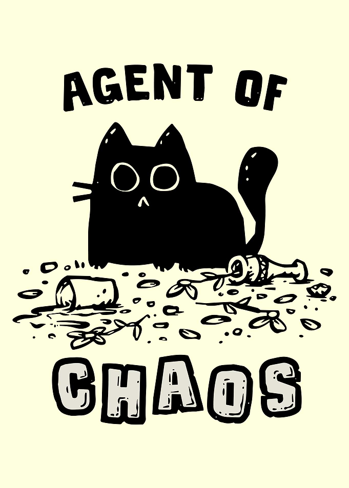 Agent Of Chaos Cat Poster, Funny Black Cat Wall Art, Mischievous Kitty Humor Print