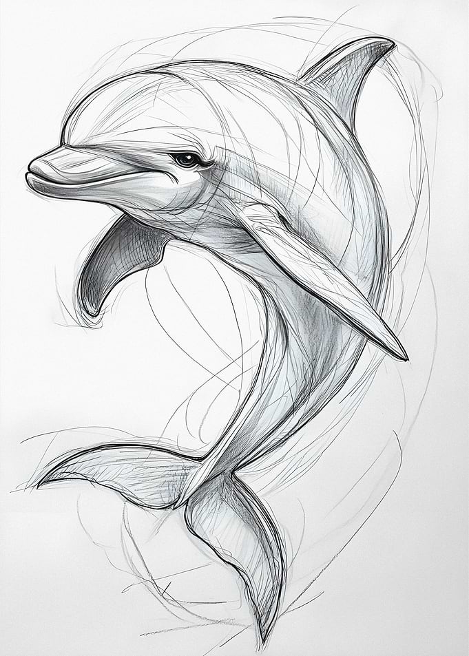 Pencil Sketch of a Dolphin
