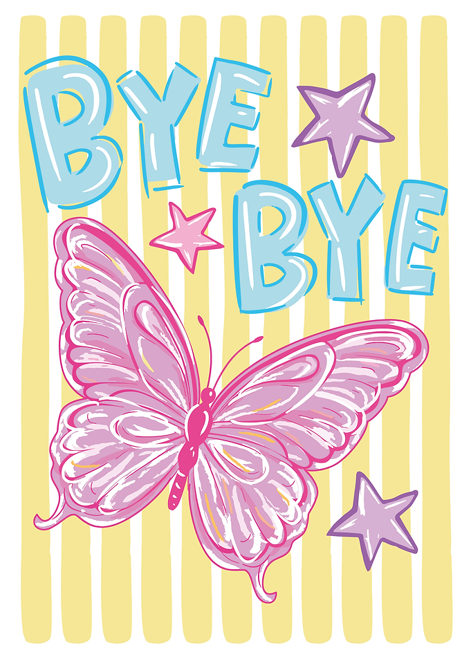 Bye Butterfly Poster, Cute Whimsical Wall Art, Pink Purple Aesthetic Print