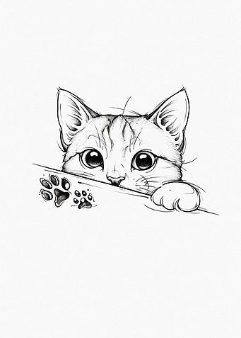 Peeking Cat with Paw Prints