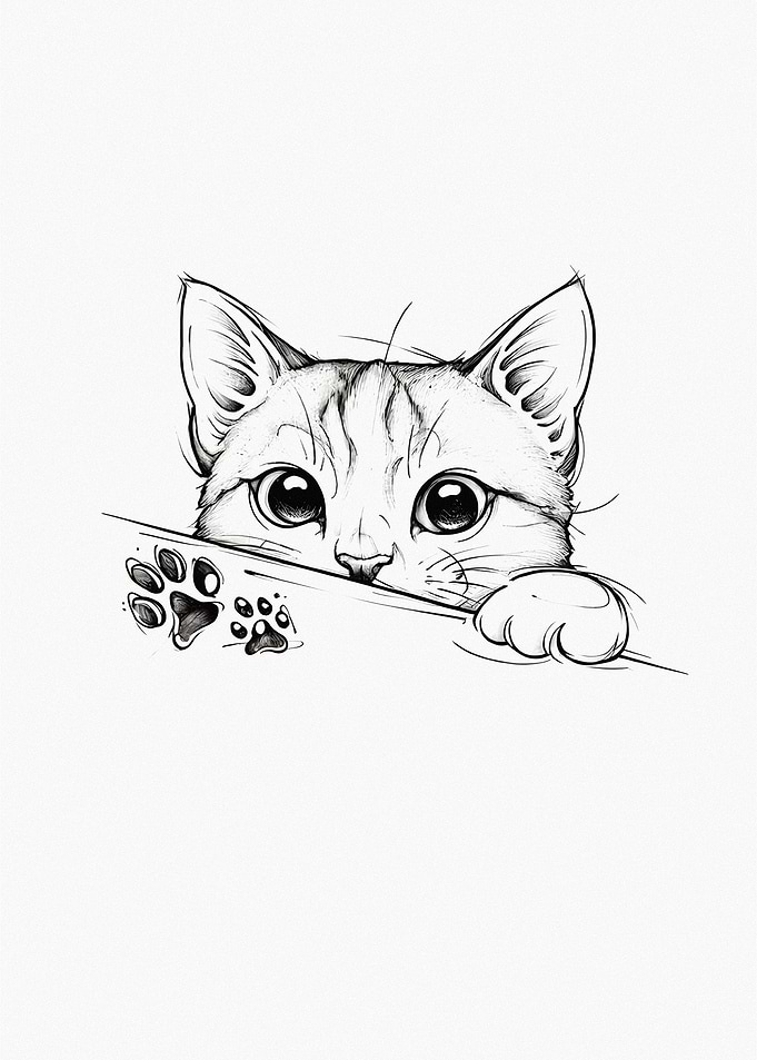 Peeking Cat with Paw Prints