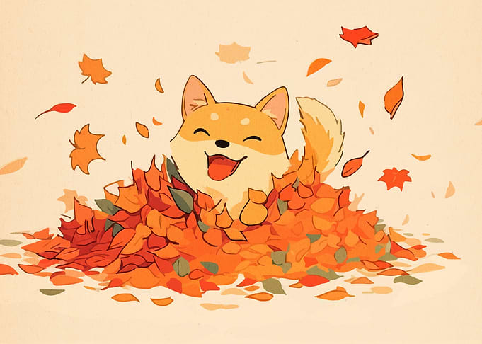 Shiba Inu Dog in Autumn Leaves