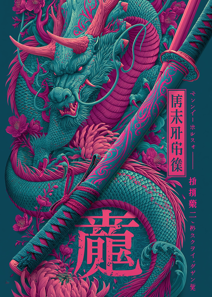 Cyberpunk Dragon and Katana