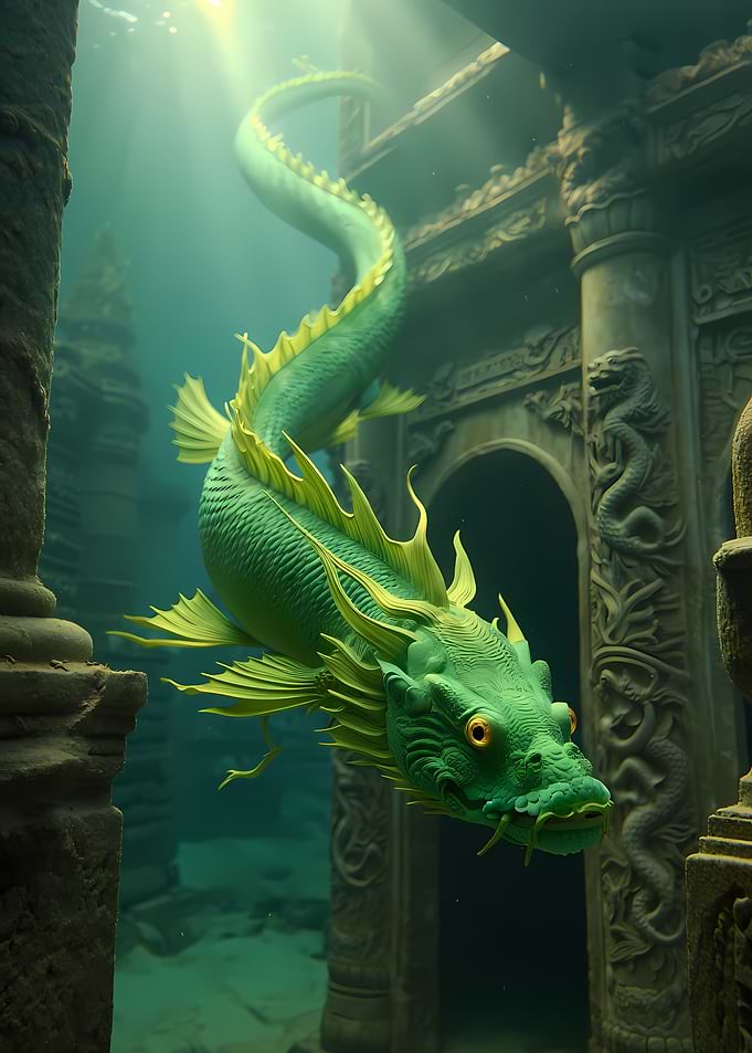 Underwater Dragon in Ancient Ruins