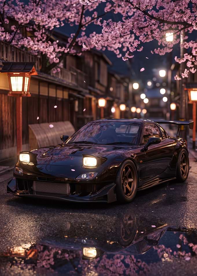 Rx7 Tuning Car Under Cherry Blossoms