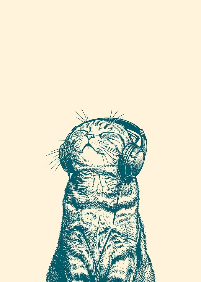 Cat Listening to Music with Headphones