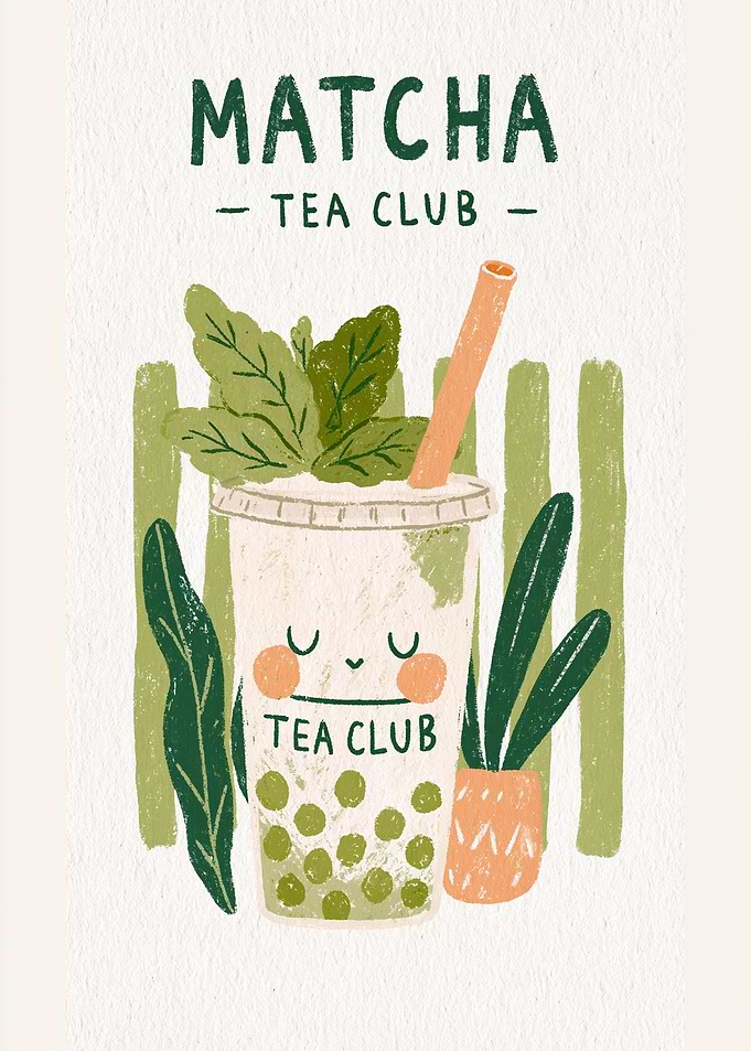 Cute Matcha Tea Club Boba Drink