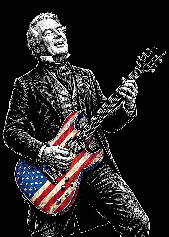 Millard Fillmore Playing Guitar with American Flag