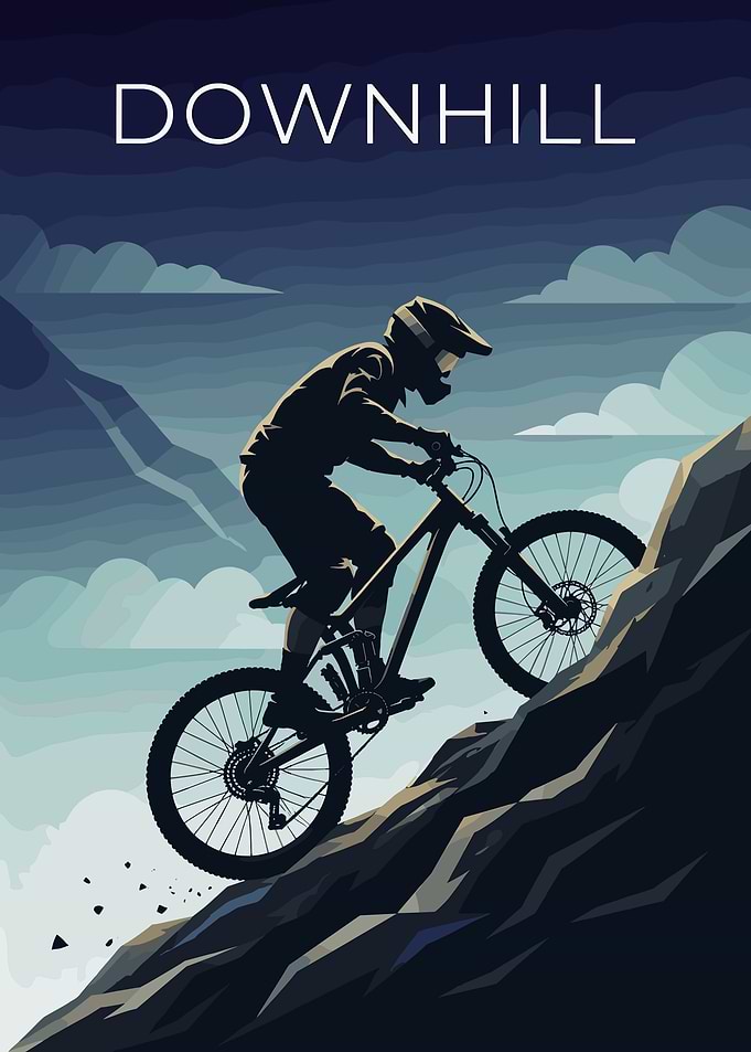 Downhill Mountain Biker on Rocky Terrain