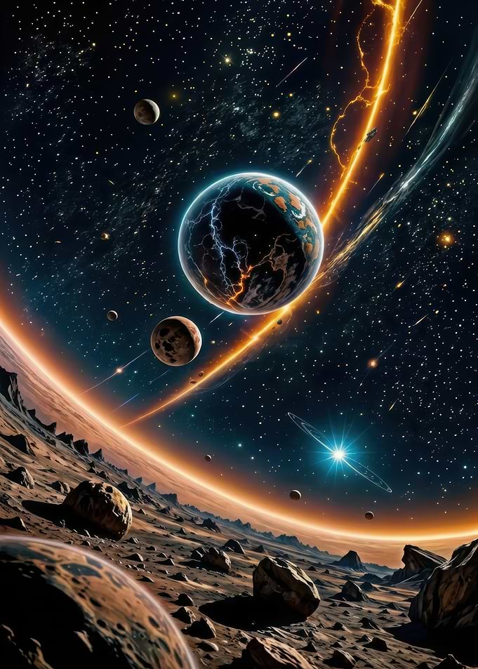 Alien Planet Landscape with Ringed Star