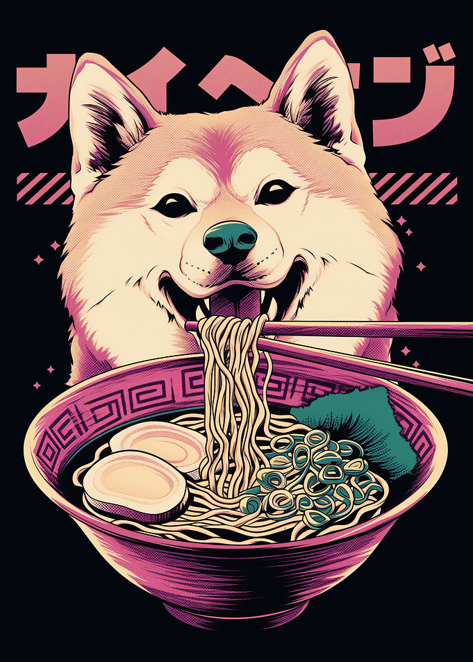 Shiba Inu Eating Ramen